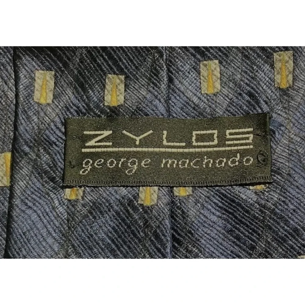 ZYLOS George Machado Men's Necktie Geometric Pattern Navy Blue Squares 100% Silk